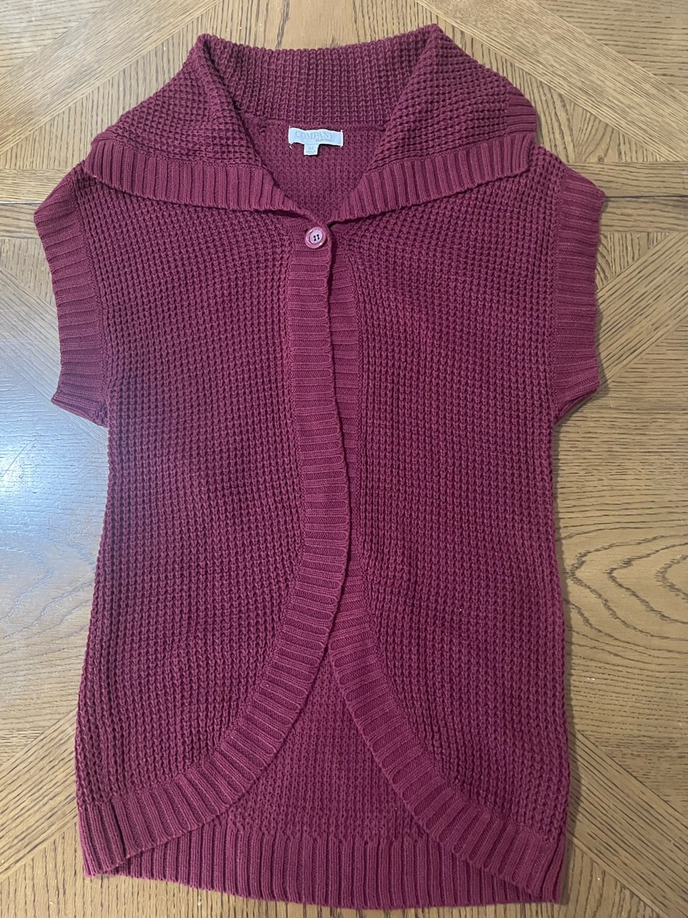 Women's  cotton Short-Sleeve Shawl Collar Knit Sweater BBC- Burgundy